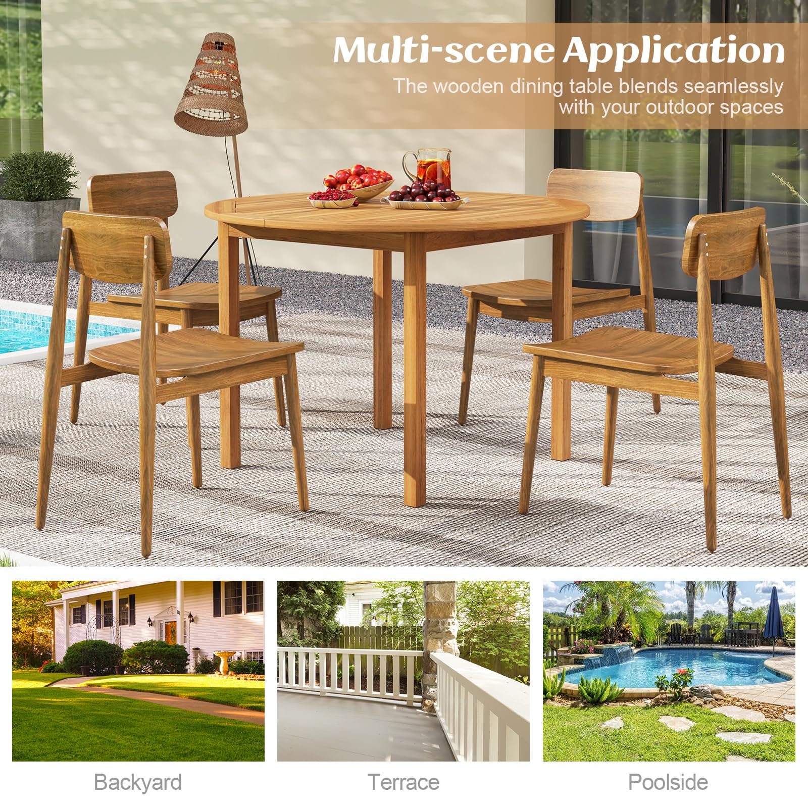 GIANTEX Tavolo da Pranzo Rettangolare da Giardino in Legno di Acacia | Foro Ø5 cm per Ombrellone, Capacità per 4 Persone, Dimensioni 100 x 100 x 75 cm, per Terrazza e Patio