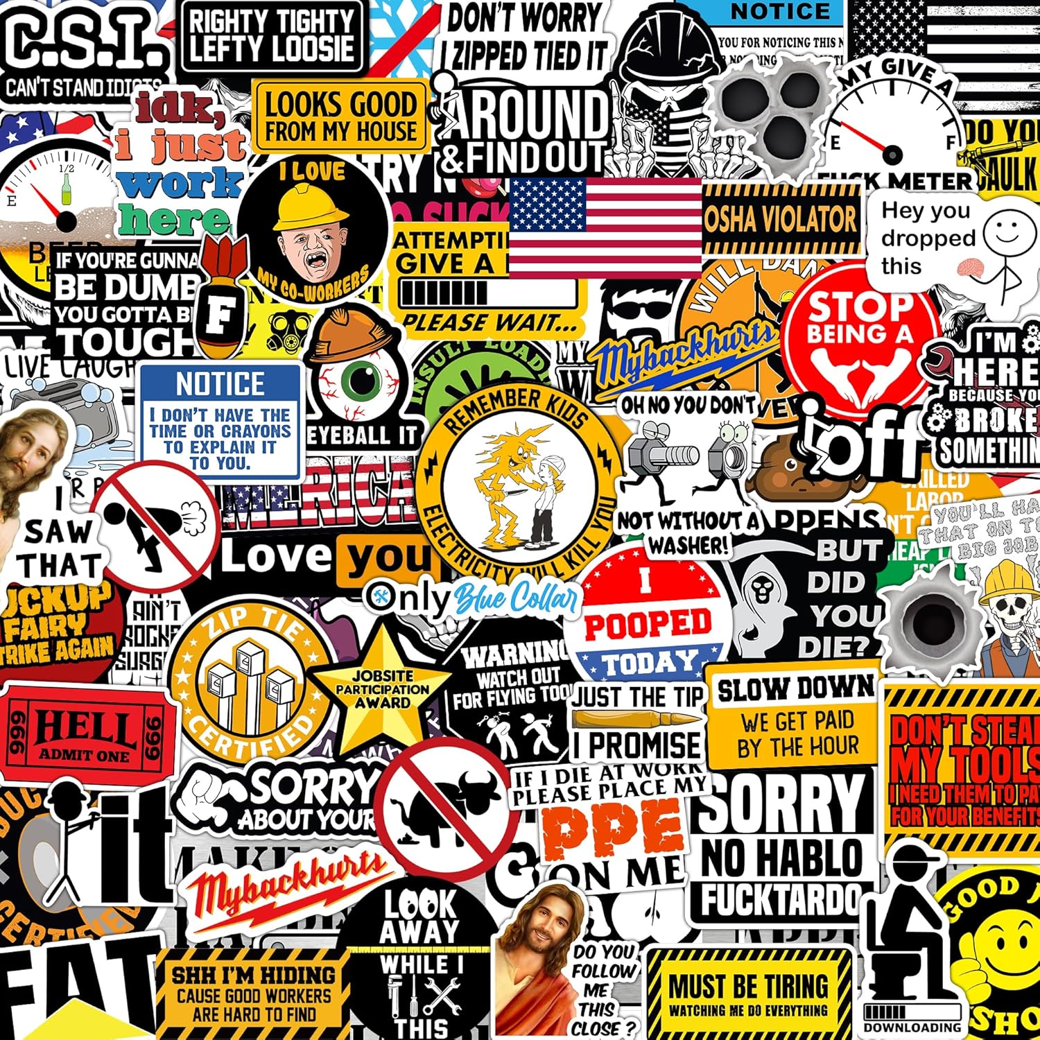 200 PCS Funny Hard Hat Stickers for Adults - Waterproof Funny Stickers for Welding Helmet, Tool Box, Electrician, Construction Humor Military - Blue Collar Gifts for Union