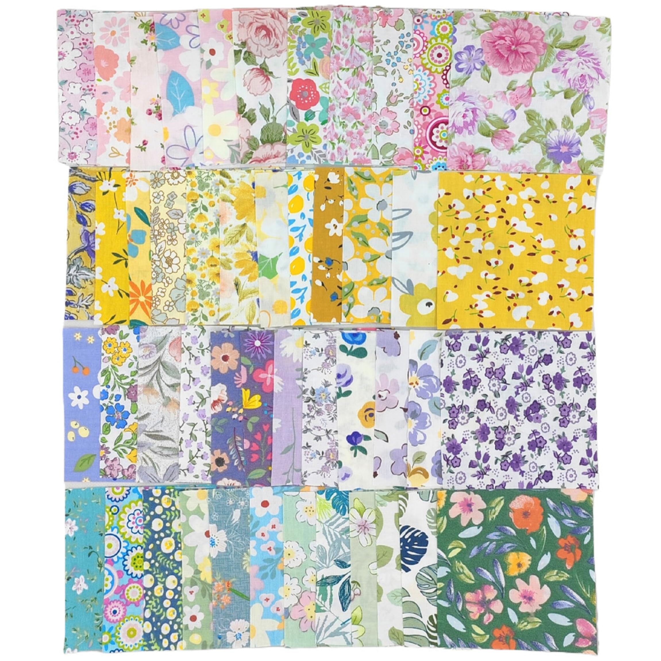 Grtheenumb Fabric Ribbons|50 Pcs Fabric Squares, 3.9x3.9 inch Cotton Scraps, Assorted Floral Patterns For Crafts & Sewing, Random Colors