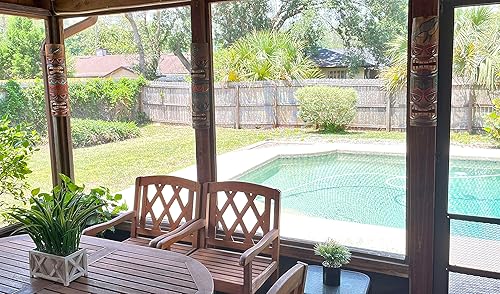 Miniatura 5 de Zeckos Juego de 3 máscaras Tiki dobles de madera marrón talladas a mano con tótem de animales oceánicos, esculturas de decoración de pared - 24