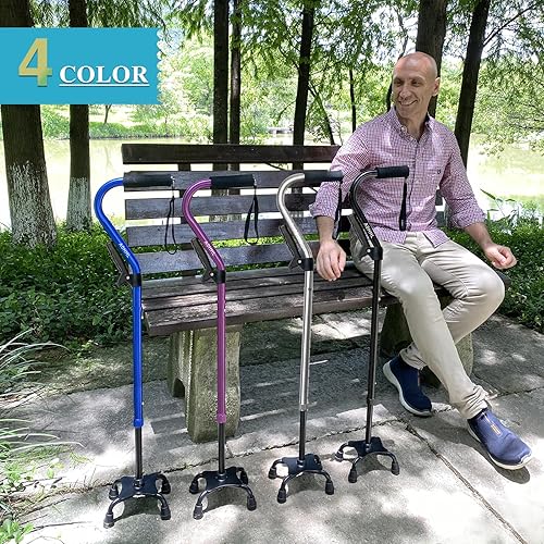 Miniatura 3 de Bastón plegable y ajustable para hombres y mujeres y personas mayores, ligero y resistente con base de 4 puntas para un equilibrio de estabilidad