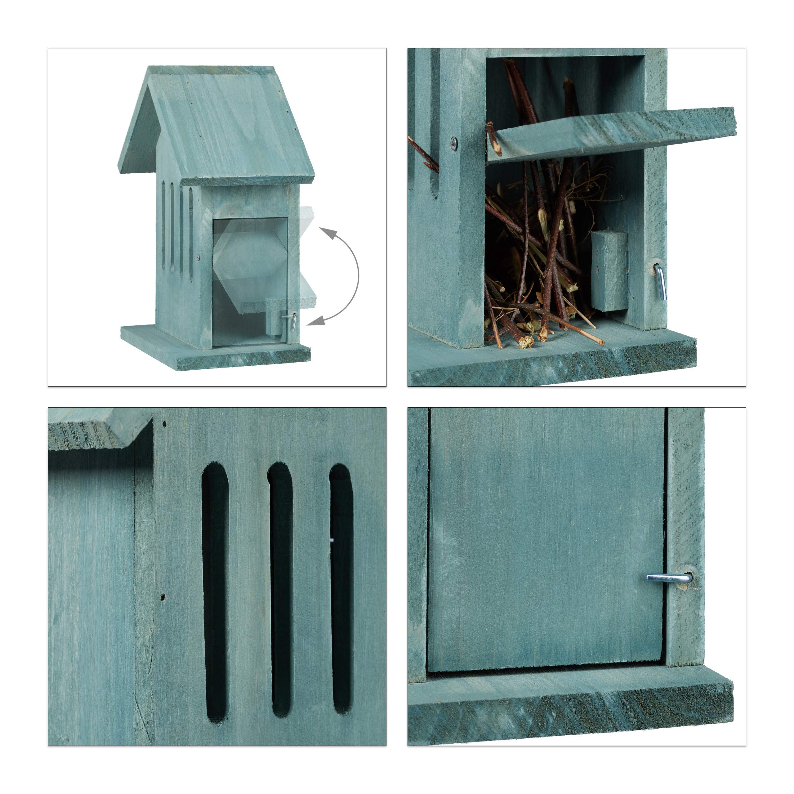 Relaxdays Casetta per Insetti e Farfalle, Butterfly Bee Hotel, Nido per Api da Giardino HxLxP: 25,5x18,5x12 cm, Turchese