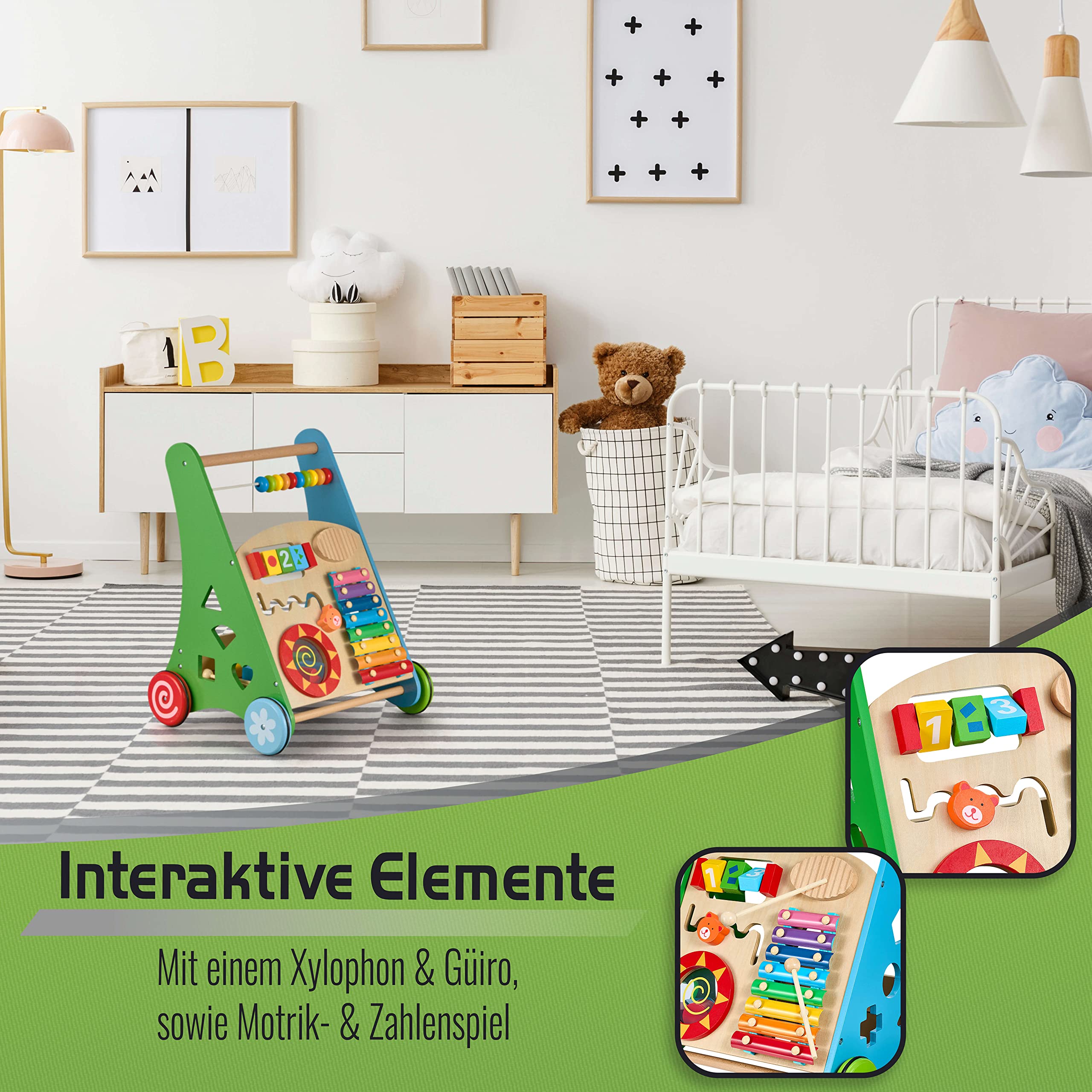 Balinco Lauflernwagen Holz, Lauflernhilfe Baby, Babywalker, Gehhilfe Baby, Lernlaufwagen, Motorikwagen, Kippsicher & Stabil, Handgefertigt, Echtholz