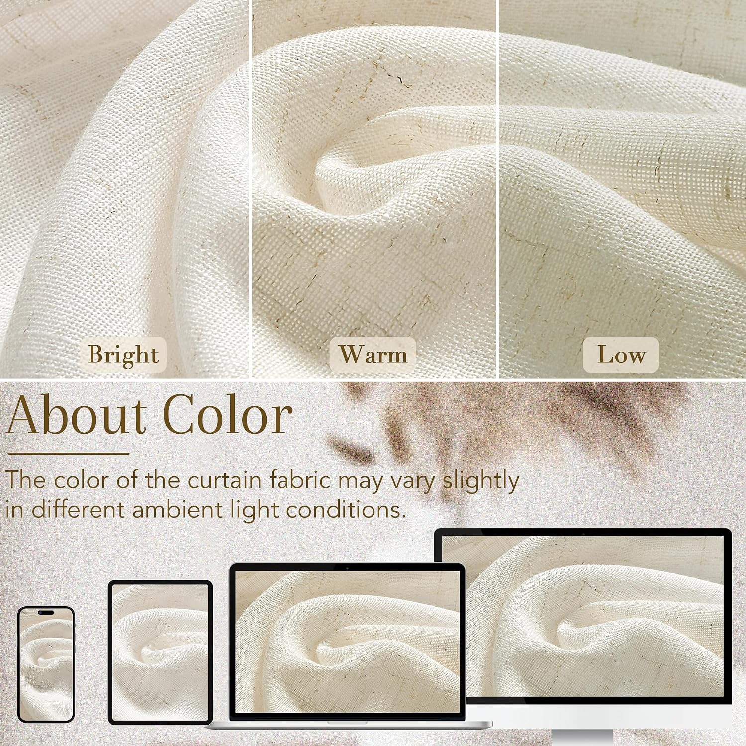 Joywell Linen Sheer Curtains 84 Inches Long for Living Room Hook Belt Ivory