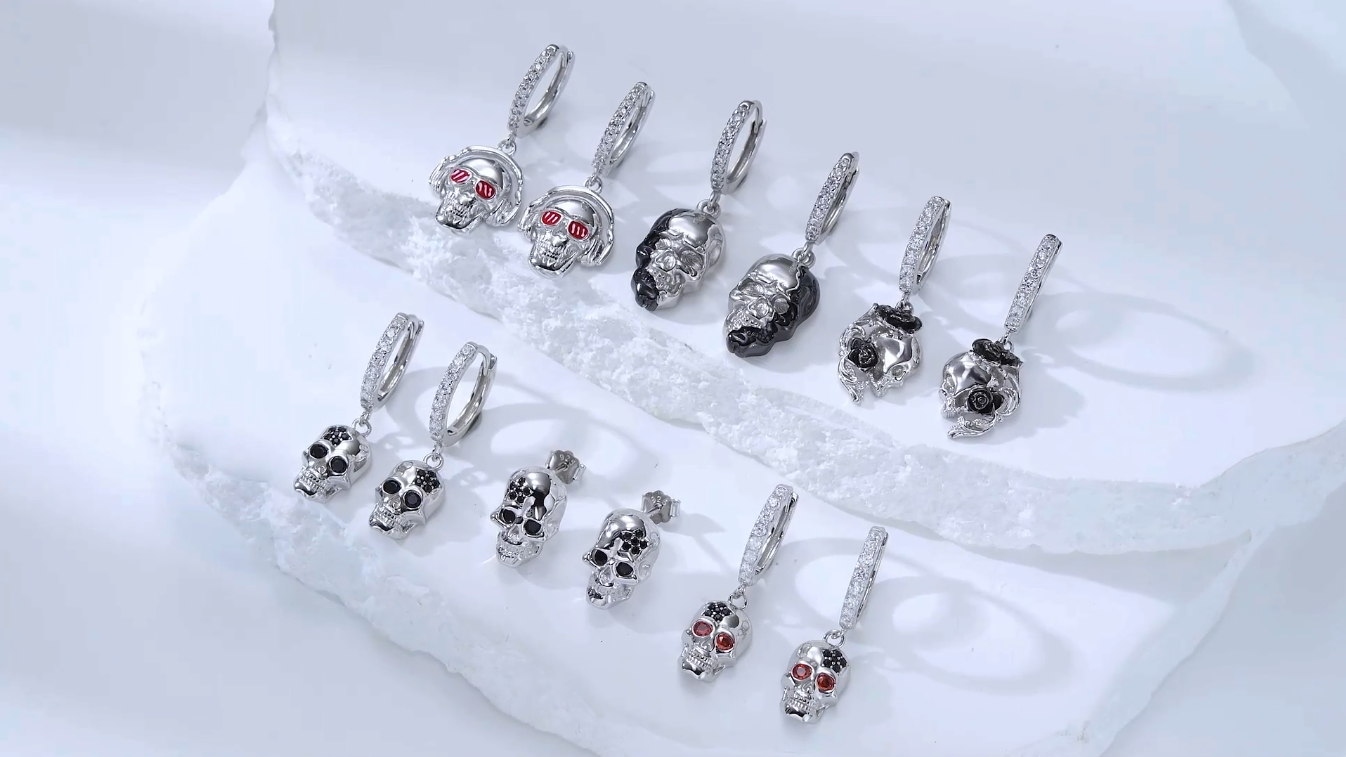 Orecchini a cerchio, da donna, in argento Sterling 925, con teschio, da uomo, gotico, per Halloween, per uomo e donna, Argento sterling