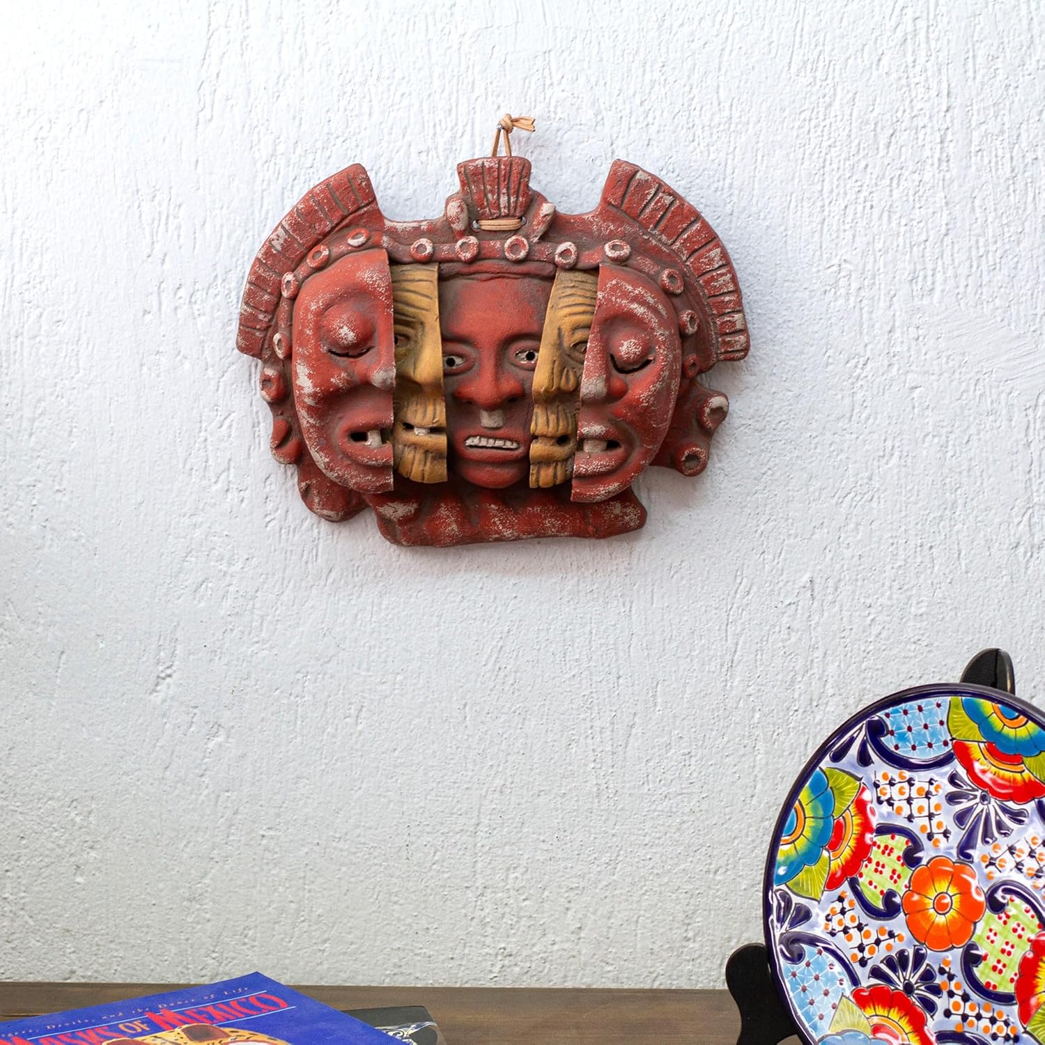 NOVICA Artisan Handmade Ceramic Mask Aztec Archaeological Brown Mexico Masks [10in H x 13in W x 3.3in D] ' Three Ages of Man'