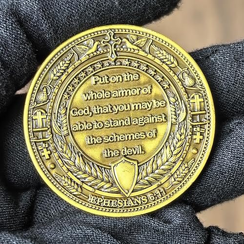 Miniatura 4 de Moneda de desafío Full Armor of God Moneda motivacional inspiradora con versículo bíblico de Efesios 611 Mantente firme en la fe, ficha de fuerza