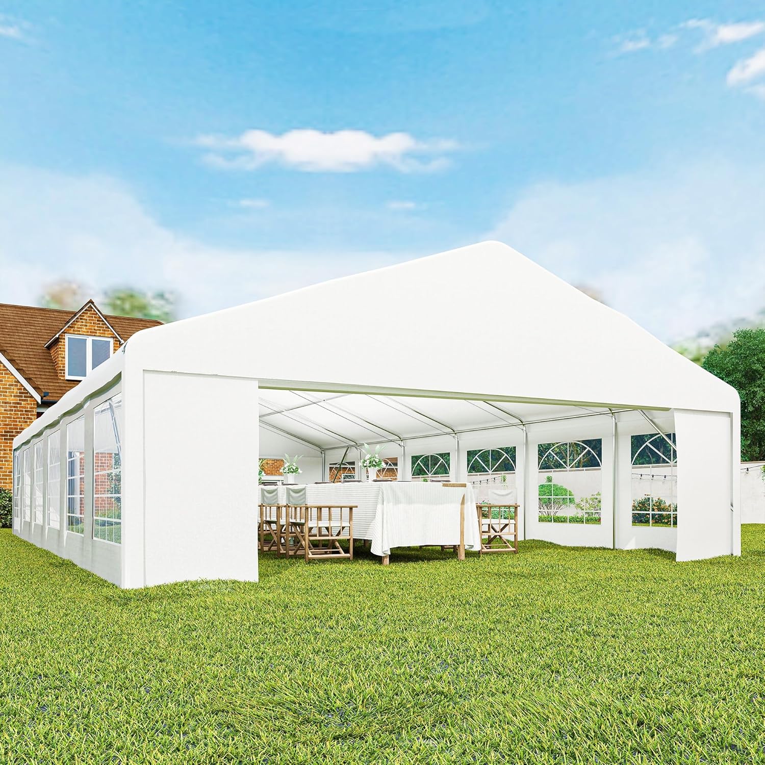 Outsunny 23 x 39 ft Heavy Duty Party Tent Outdoor Gazebo Wedding Tent Event Shelter Carport BBQ with Removable Sidewalls & Windows, Outside Waterproof Canopy for Parties, White