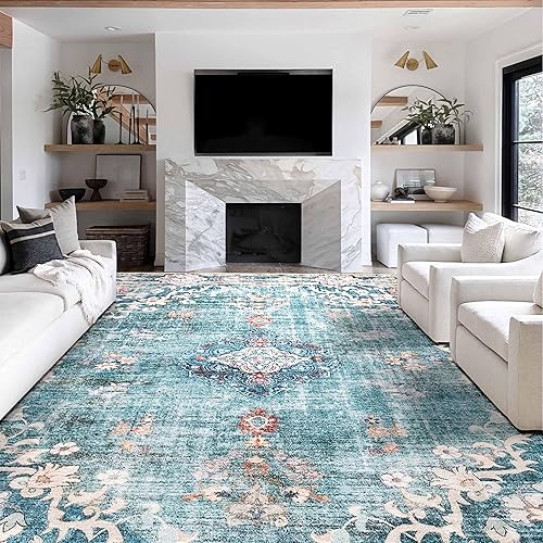 Miniatura 129 de MUJOO - Alfombra de 8 x 10 pies para sala de estar, grande, lavable, bohemio, para dormitorio, antideslizante, abstracto, suave, de pelo corto