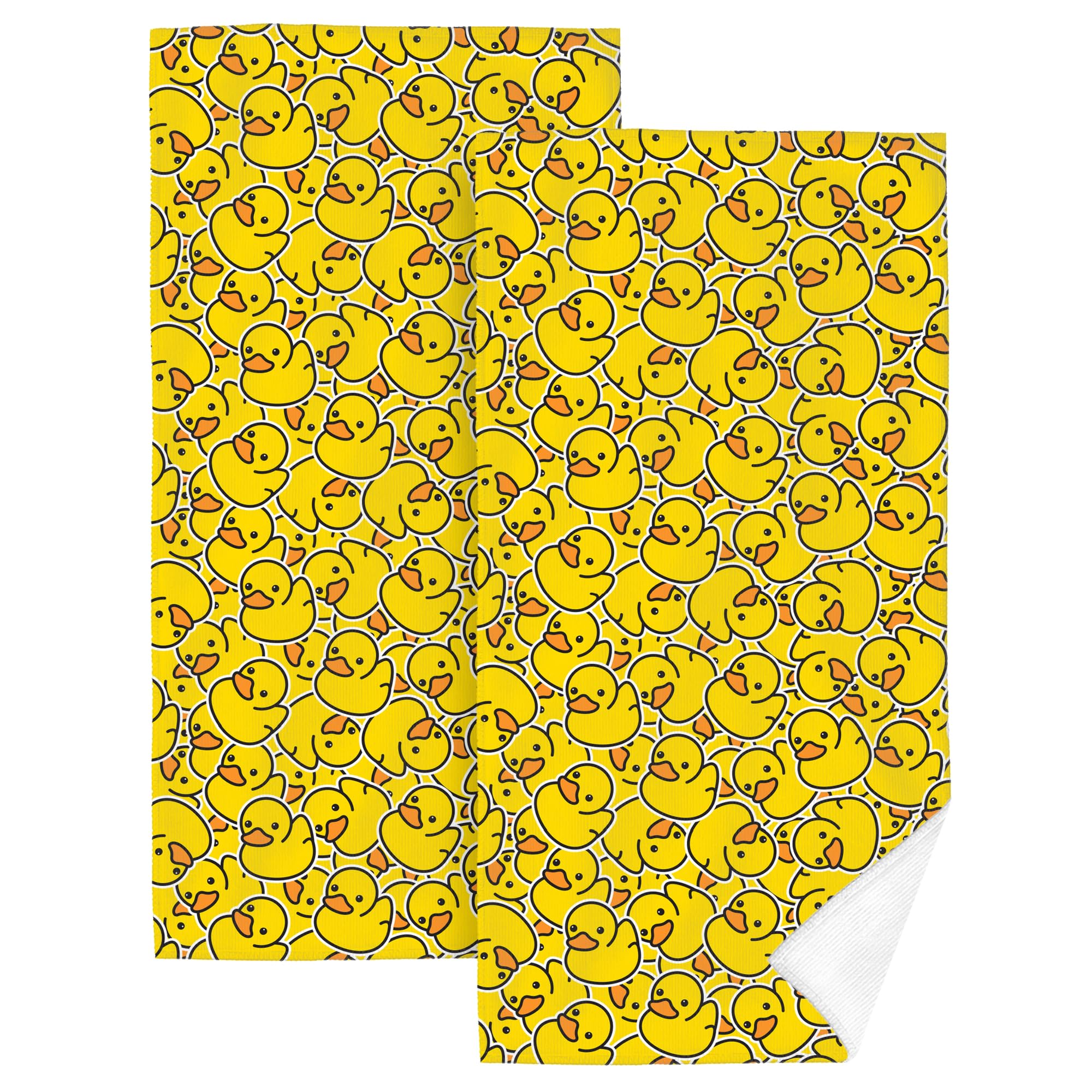 HIKENVIU Cute Cartoon Duck Bath Hand Towels Set of 2 Soft Absorbent Yellow Decorative Towels for Bathroom Farmhouse Beach Spa Gym Yoga Swim 14x28 Inch