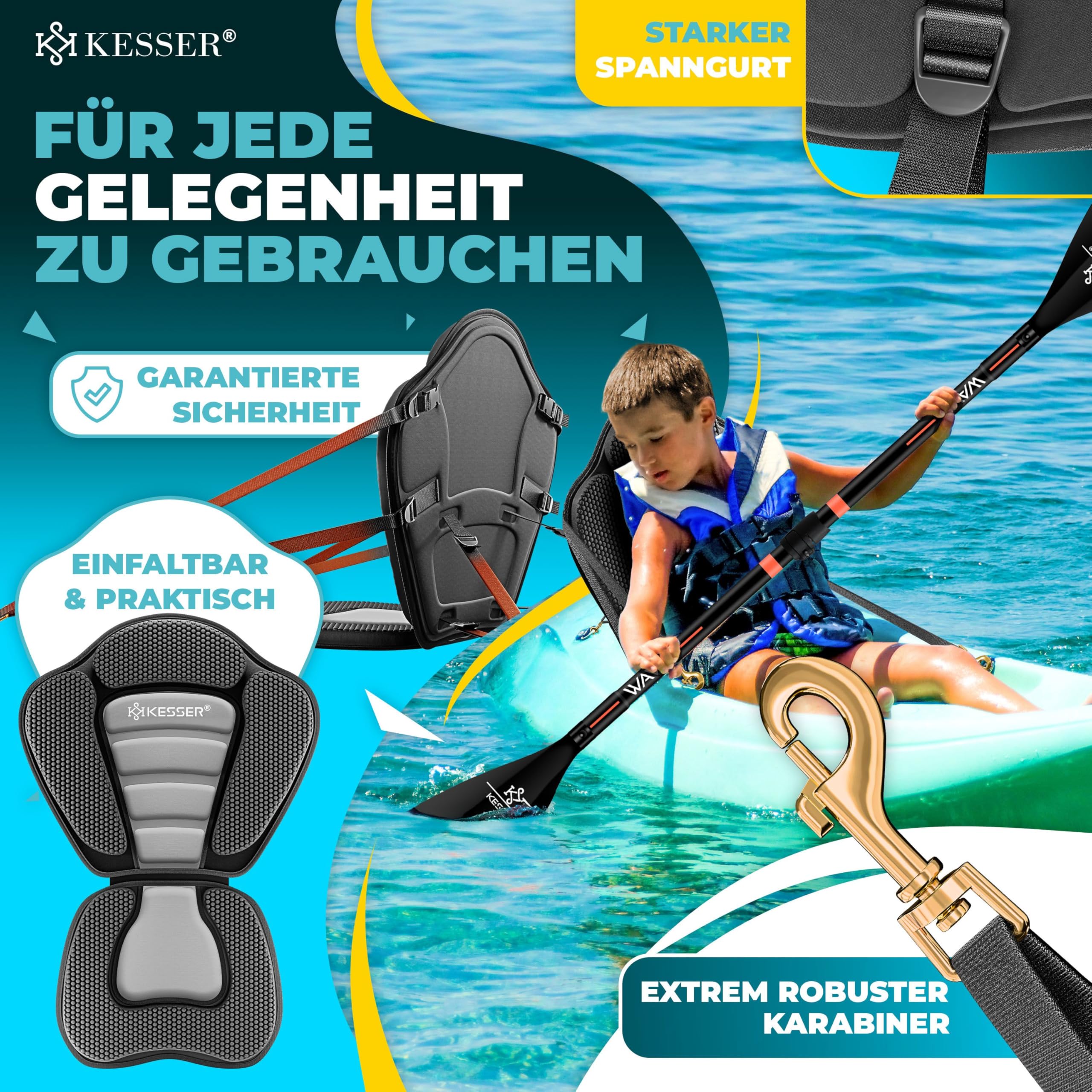 KESSER® Siège de Kayak pour Sup Board Stand Up Paddle Siège de Surf, siège rembourré pour Paddle, Paddle, siège rembourré 32 x 38 cm, Dossier 51 x 45 cm, Montage Rapide et Facile