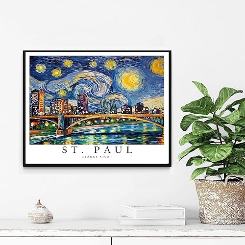 Miniatura 3 de Póster artístico de noche estrellada de San Pablo de Minnesota, temática de noche estrellada, decoración de pintura, arte para decoración del hogar,