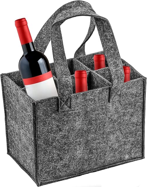 NC NC Wandefol Bottle Bag Bottle Carrier Beer Carrier Felt Bag with Separate Divider for 6 Bottles Perfect for Picnic Travel Party, Gray, No