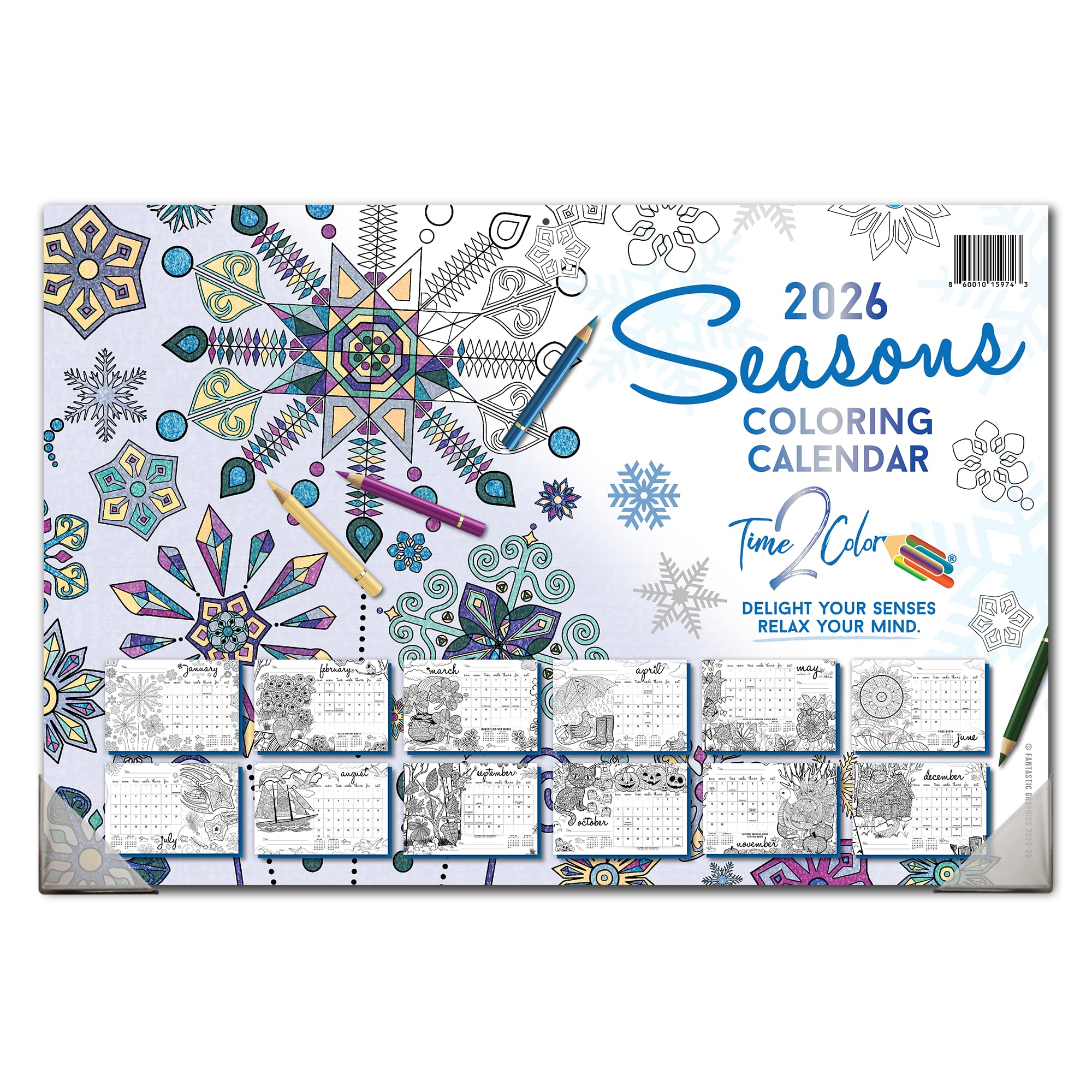 Time2Color 2026 Home Edition Desk Blotter/Wall Coloring Calendar (19" x 13"): Seasons Theme