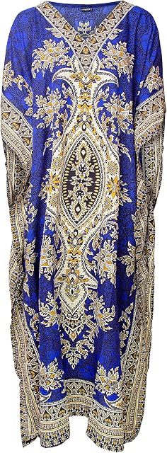 RK Essentials | Tribal Ethnic Print Long Kaftan | Plus Size  (Royal Blue)