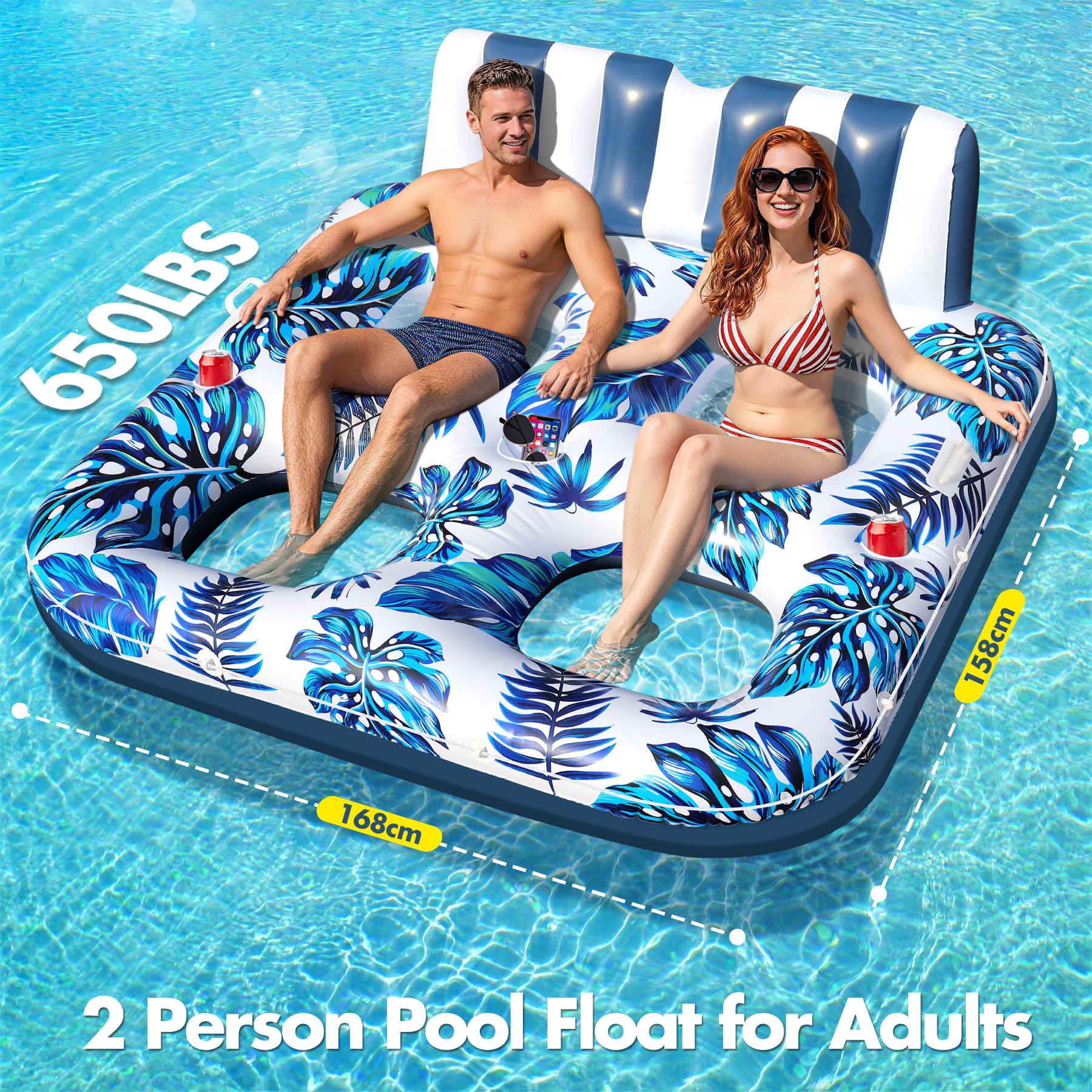 LuxBlue Pool Sessel Aufblasbar 2 Personen, Schwimmsessel für Pools Erwachsene mit Getränkehalter&Griff, Groß Pools Sitz Aufblasbar Luftmatratze Pool mit Netz, Urlaub Luftmatratze Wasser Erwachsene