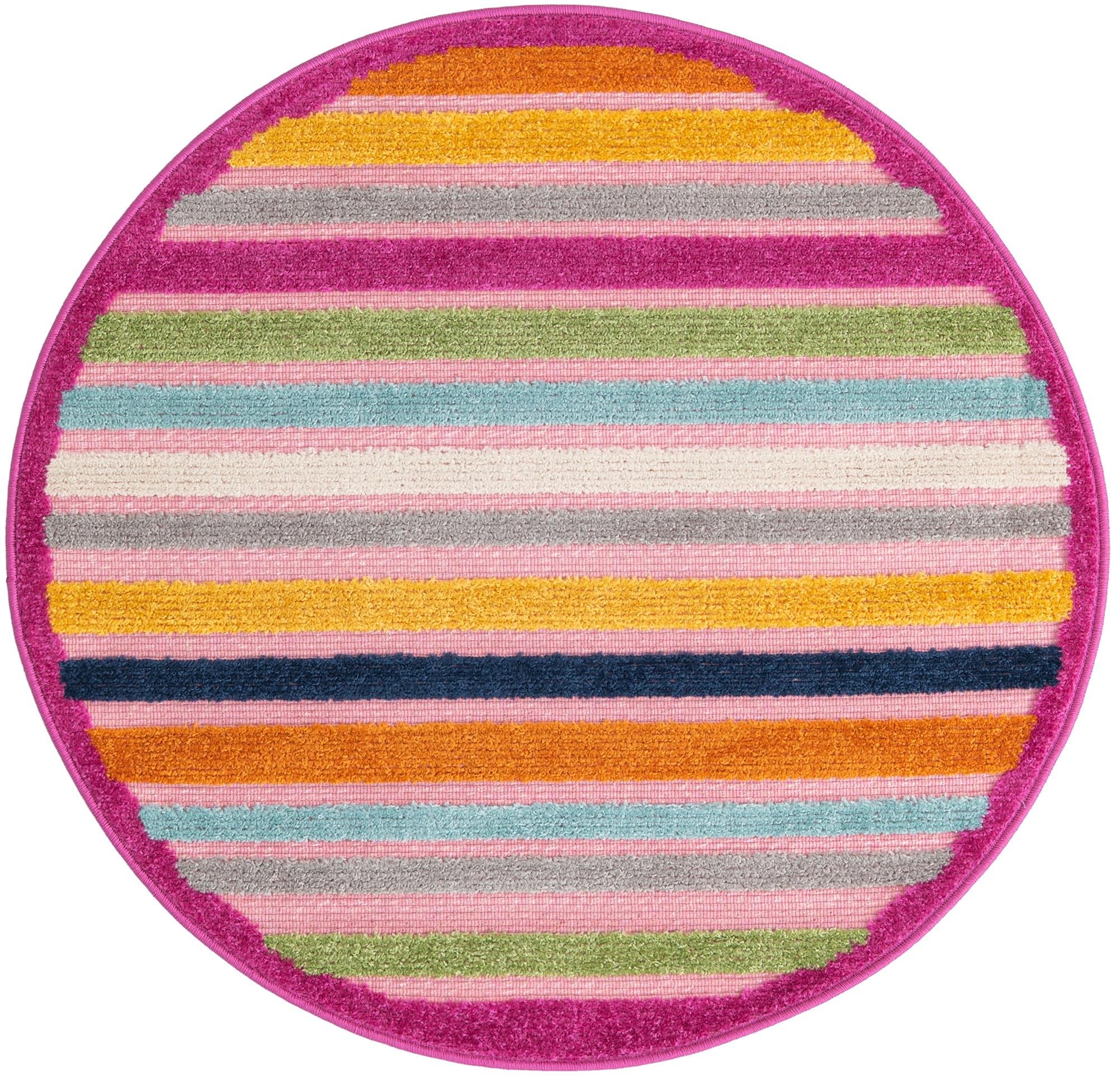 Rugs.com Aruba Outdoor Collection Rug – 3 Ft Round Pink Low-Pile Rug Perfect for Any Outdoor Space, Kitchens, Dining Rooms