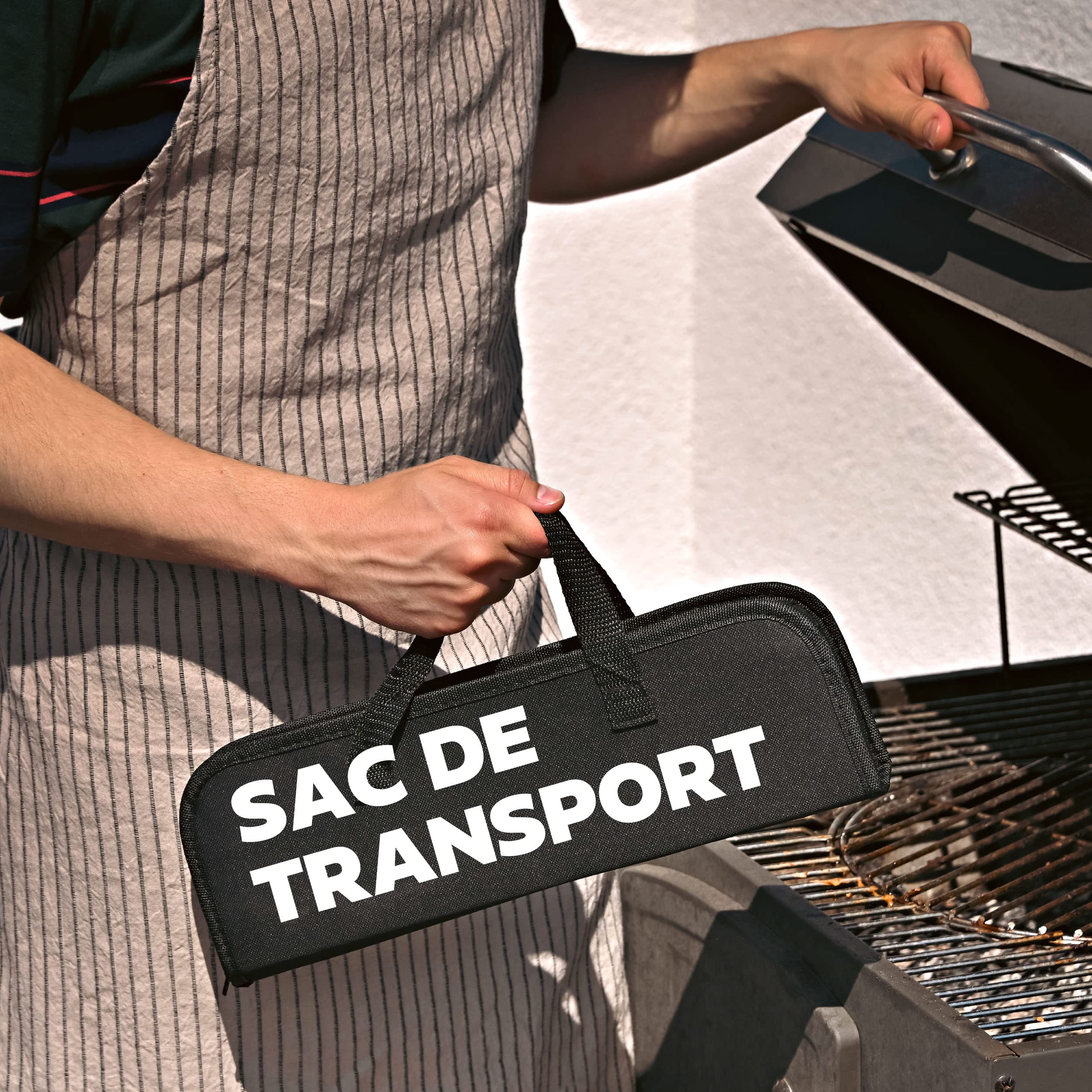 Praknu Kit d'Ustensiles pour Barbecue en Acier INOX - avec Coffret de Transport - Résistant aux Hautes Températures
