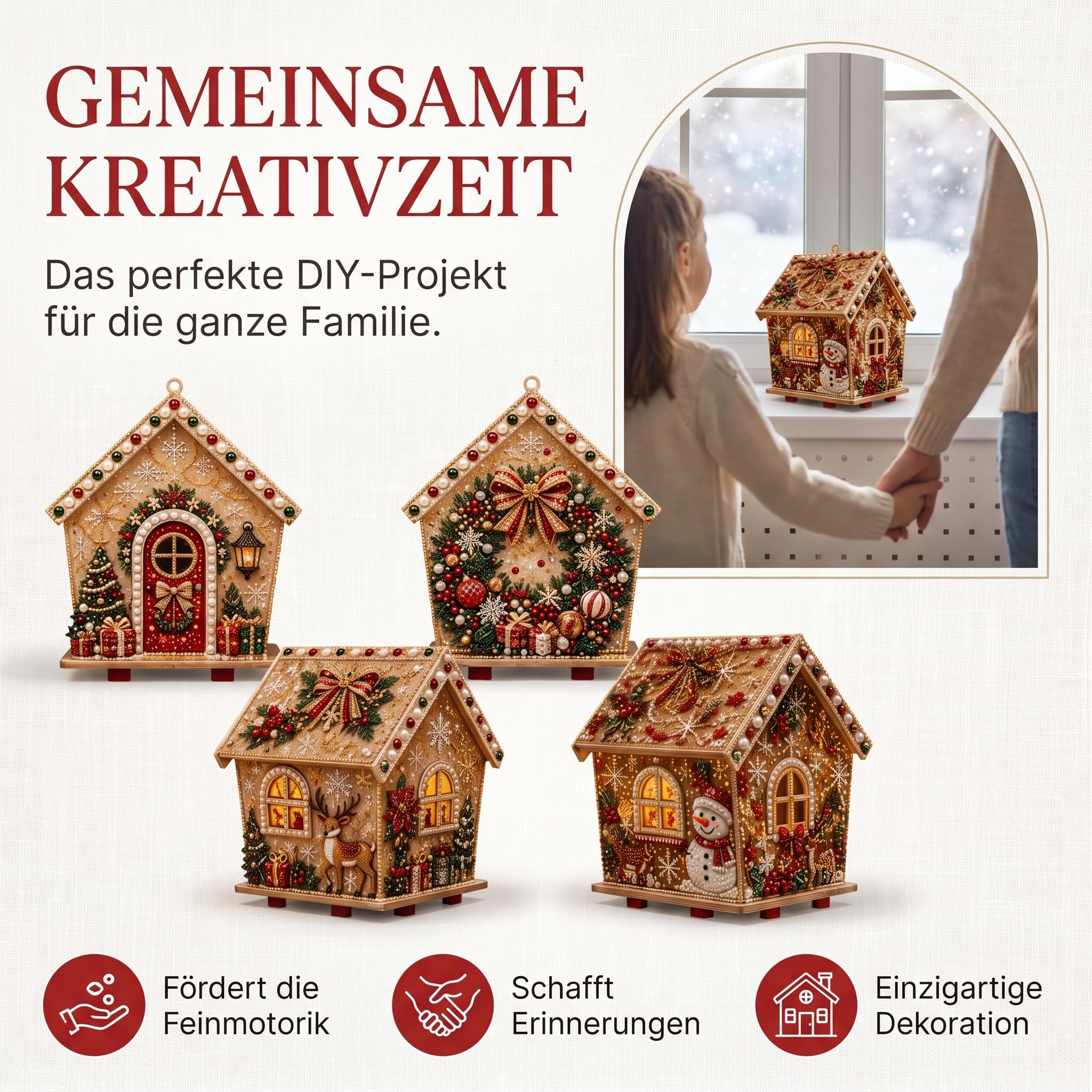 DIY Diamond Painting Weihnachten 3D Holzhaus Perlenkunst Bastelset，6