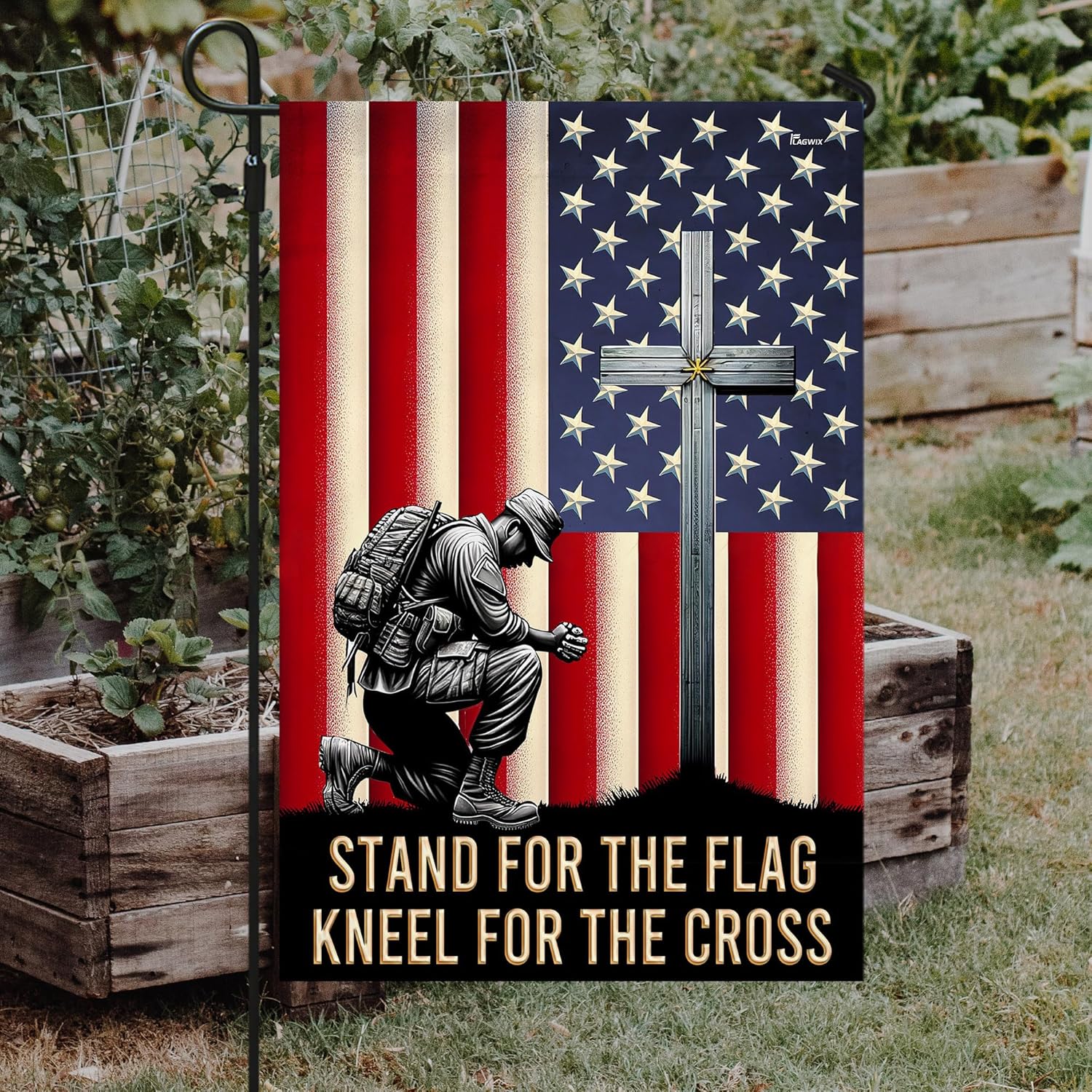 FLAGWIX Outdoor Army Veteran Flag - Stand For The Flag Kneel For The Cross Garden Flags for Outside 11.5" x 17.5" - 4th of July Veterans Day Memorial Day Decorations for Garden Decor