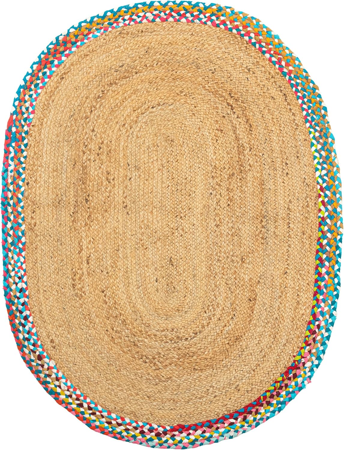 VAYAN Handwoven Natural Jute Oval Rug | Rustic Vintage Braided Rug | Nature Friendly Floor Mat for Living Room, Bedroom, Kitchen, Farmhouse, Patio, Hallway Carpet (Multicolor, 3'x5' Feet)