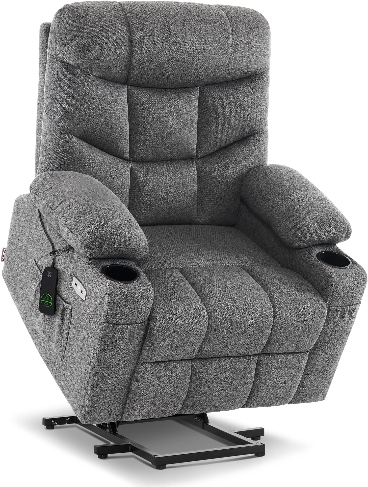 MCombo Power Lift Recliner Chair with Extended Footrest for Elderly People, Fabric 7287/7087 (Dark Gray, Medium)