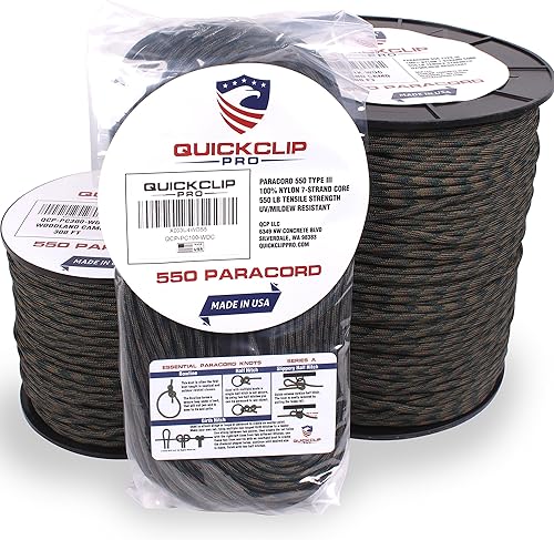QUICKCLIP-PRO - Cuerda de paracaídas resistente de 550 libras, núcleo de 7 hebras para cuerda, línea de paracaídas tipo 3 III de 50 pies, 100 pies,
