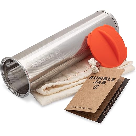 Rumble Jar - Next-Gen Cold Brew Coffee Maker for 32oz Mason Jars - 200 Micron Filter Is Ideal for Coarse Grounds & Stronger Coffee - Includes Cotton Filter Sock (32oz Filter-only w/Orangey-Red cap)