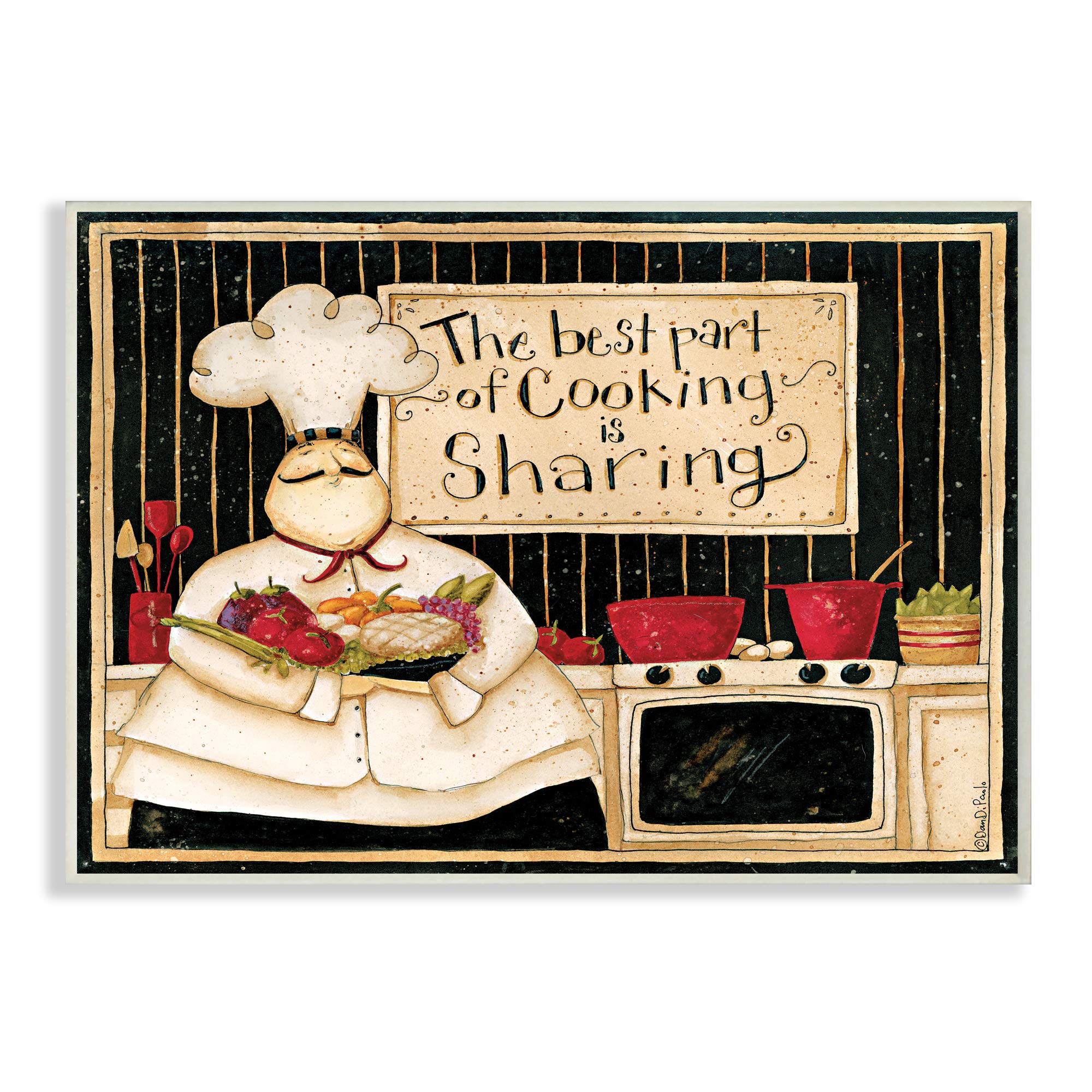 Stupell IndustriesCooking is Sharing Phrase Vintage Hefty Kitchen Chef, Design by Dan DiPaolo Wall Plaque, 13 x 19, Tan