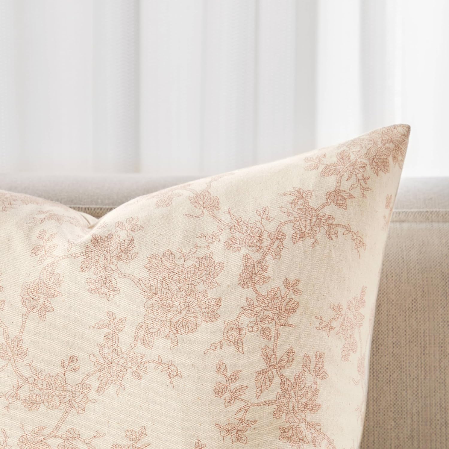 100% cotton french pastoral throw pillow covers set of 2, 18x18 inch taupe farmhouse decorative cushion covers for sofa bed living room home decor taupe/cream 18" x 18" (pack of 2)