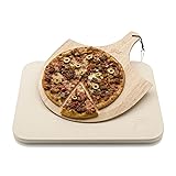 HANS GRILL PIZZA STONE | Rectangular Pizza Stone For Oven Baking & BBQ Grilling With Free Wooden Peel | Extra Large 15 x 12" Inch Durable Cordierite Cooking Stone.