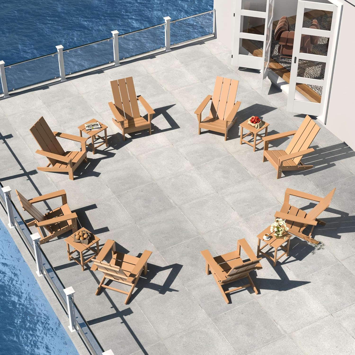 6 Pieces Adirondack Chair Set Outdoor Adirondack Chair Plastic HDPE All-Weather Adirondack Chairs Outdoor Fire Pit Chairs with Table for Deck Patio Garden（Grey）