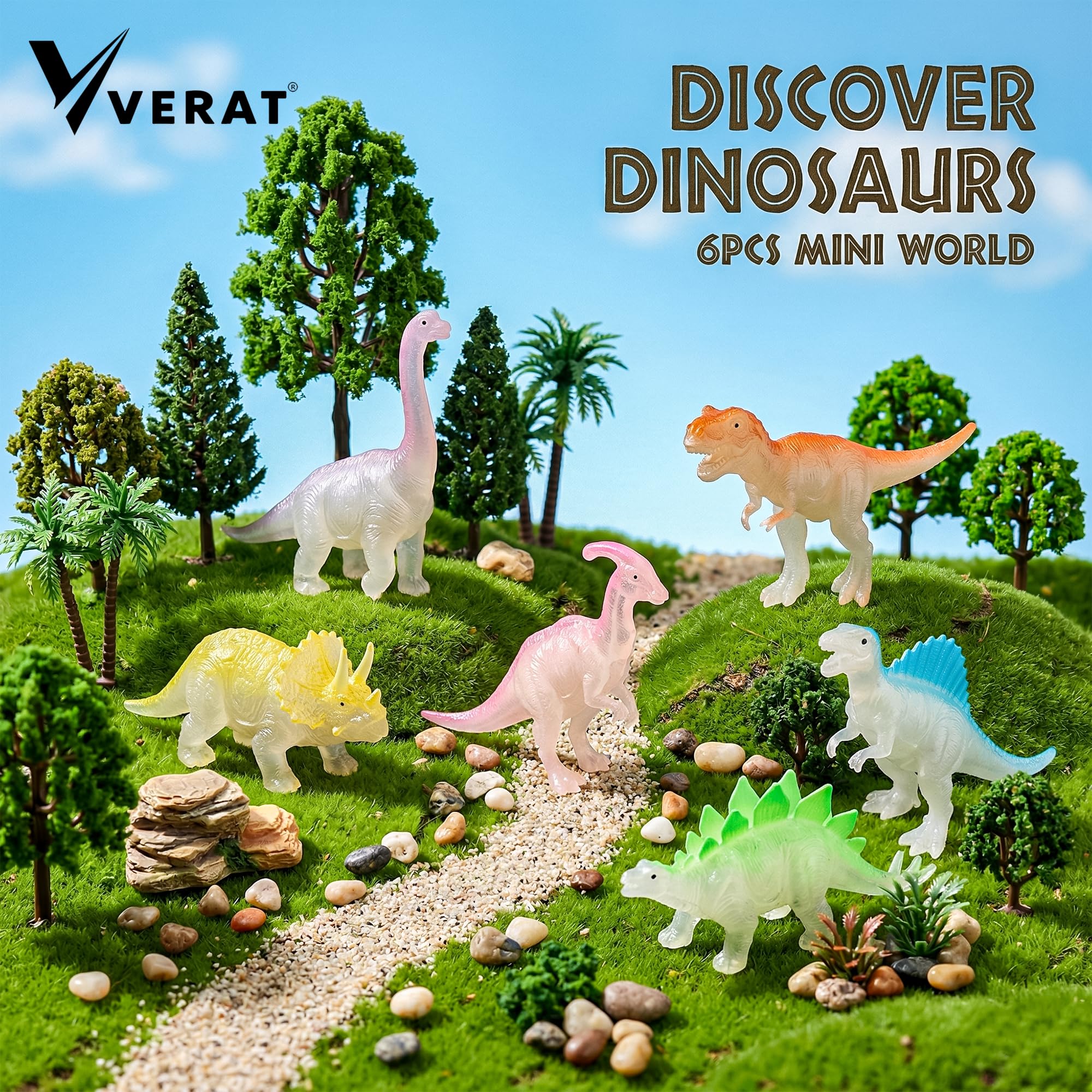 Dinosaur Toys for Kids Set of 6 Dinosaur Glow in The Dark Dinosaur Toys for Kids – Luminous Jurassic Dino Figures Set, Soft & Safe Plastic, Educational Learning Toy, Birthday Gift for Boys & Girls 3