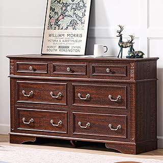 7 Drawer Dressers for Bedroom, 55" Wide Farmhouse Chest of Drawers TV Stand for Bedroom, Closet, Living Room, Hallway