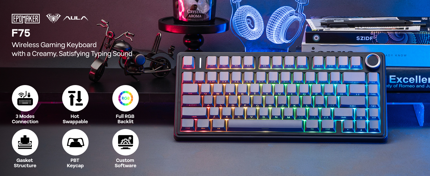 Amazon.com: EPOMAKER x Aula F75 Gasket Mechanical Keyboard, 75