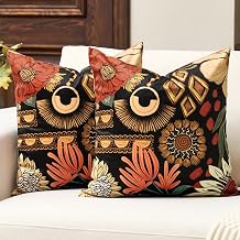 Tyrot Black Boho Floral Velvet Throw Pillow Covers Set of 2 Farmhouse Cushion Covers Mid Century Botanical Home Decor Accent Pillow Cases for Couch Sofa Living Room, Bedroom, 20x20 Inches