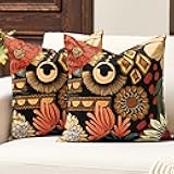 Tyrot Black Boho Floral Fall Velvet Throw Pillow Covers 18x18 Set of 2 Farmhouse Cushion Covers Mid Century Modern Botanical Home Decor Accent Pillow Cases for Couch Bed Sofa Living Room, Bedroom