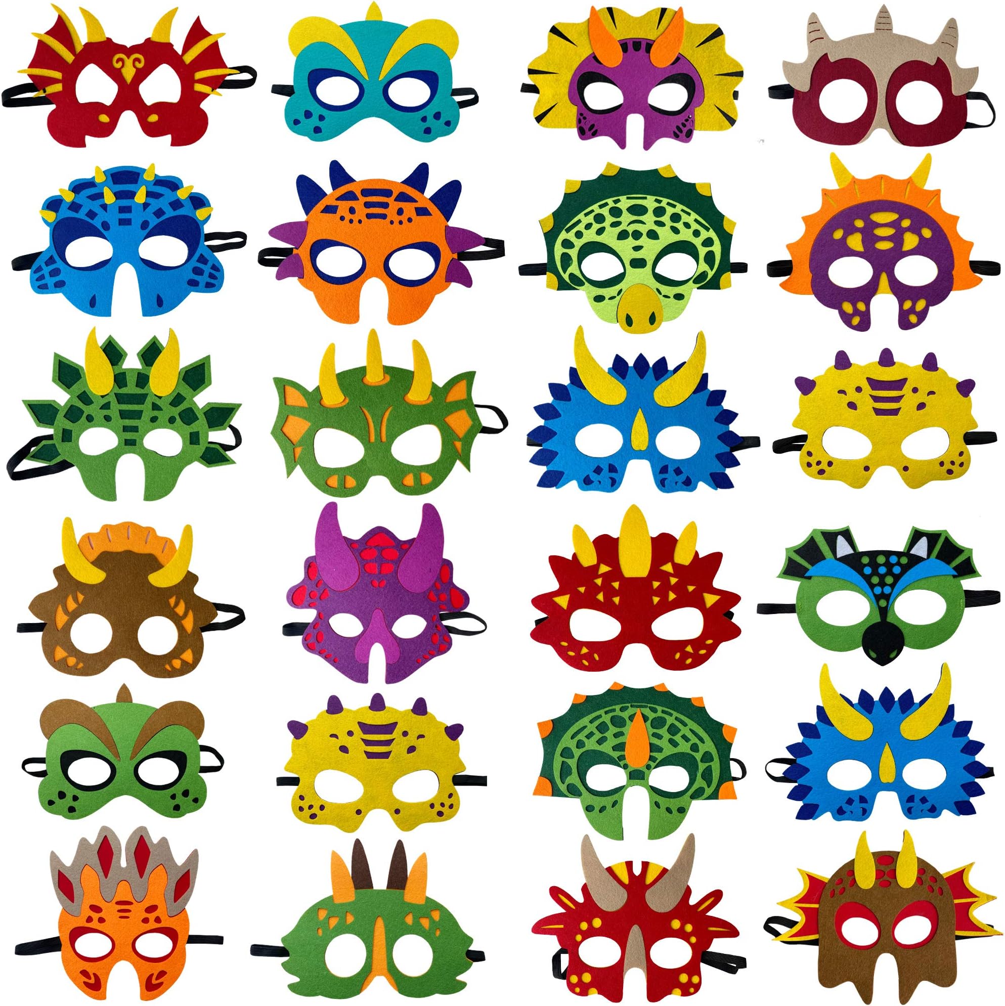 TEEHOME Dinosaur Masks Party Supplies (24 Packs) Felt and Elastic for Kid - Dinosaur Party Decorations with 24 Masks Different Types - Great Idea for Birthday Decor
