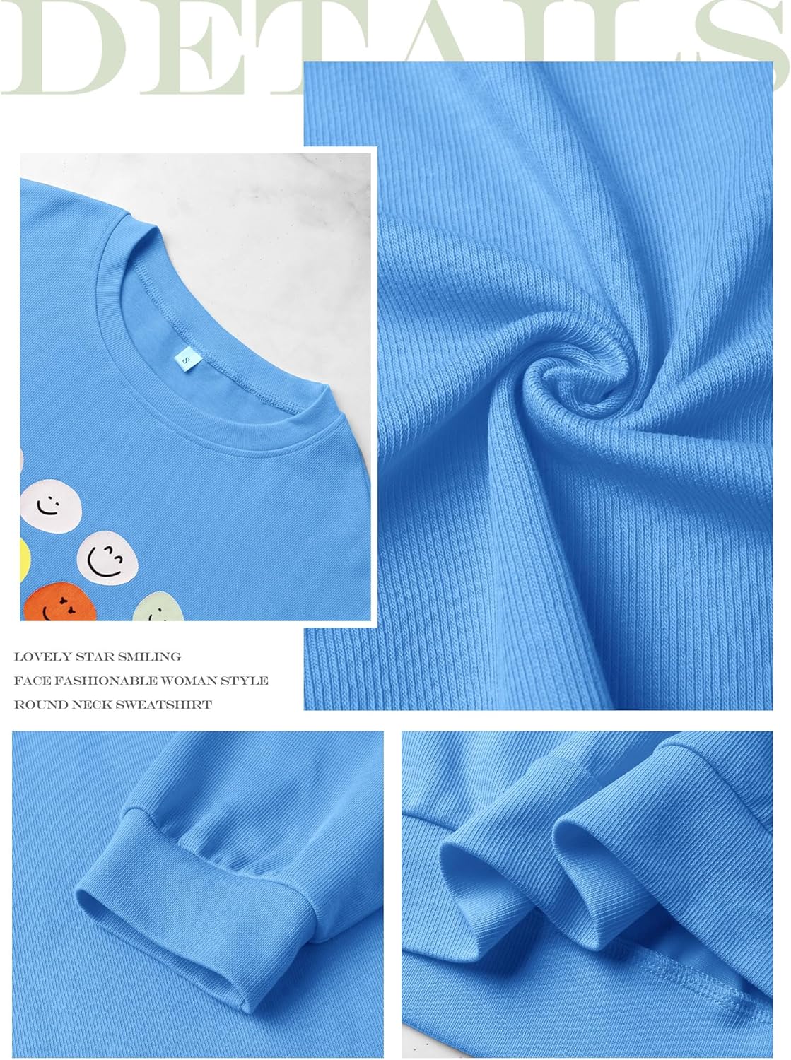 Ezcosplay Women Oversized Preppy Crewneck Ribbed Sweatshirt Happy Face Graphic Cute Y2k Loose Pullover Tops - Image 8