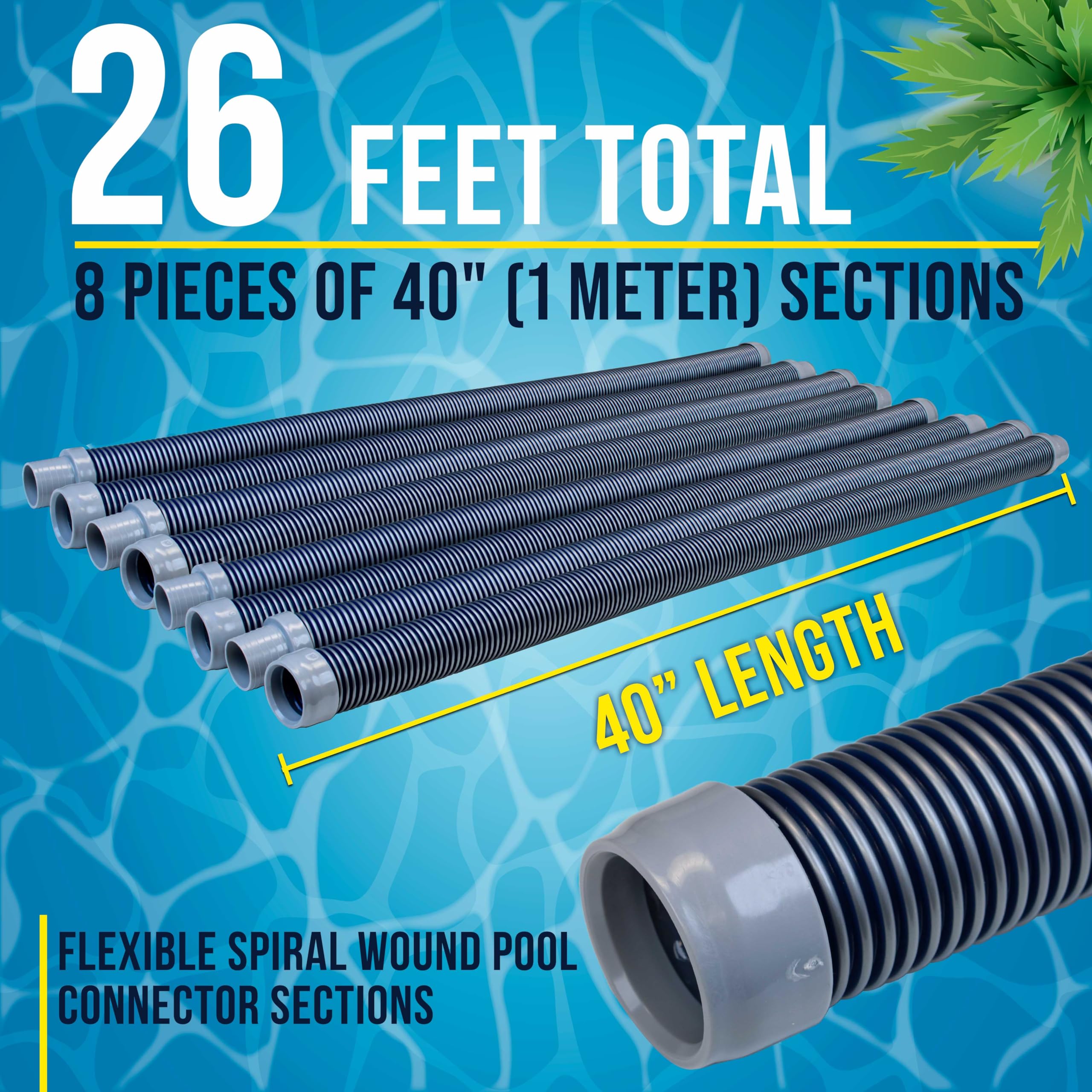 U.S. Pool Supply Juego de 8 mangueras profesionales para aspiradora de piscina, azul y gris, secciones de conector flexible en espiral de 40 pulgadas con puños macho y hembra de 1.5 pulgadas, se