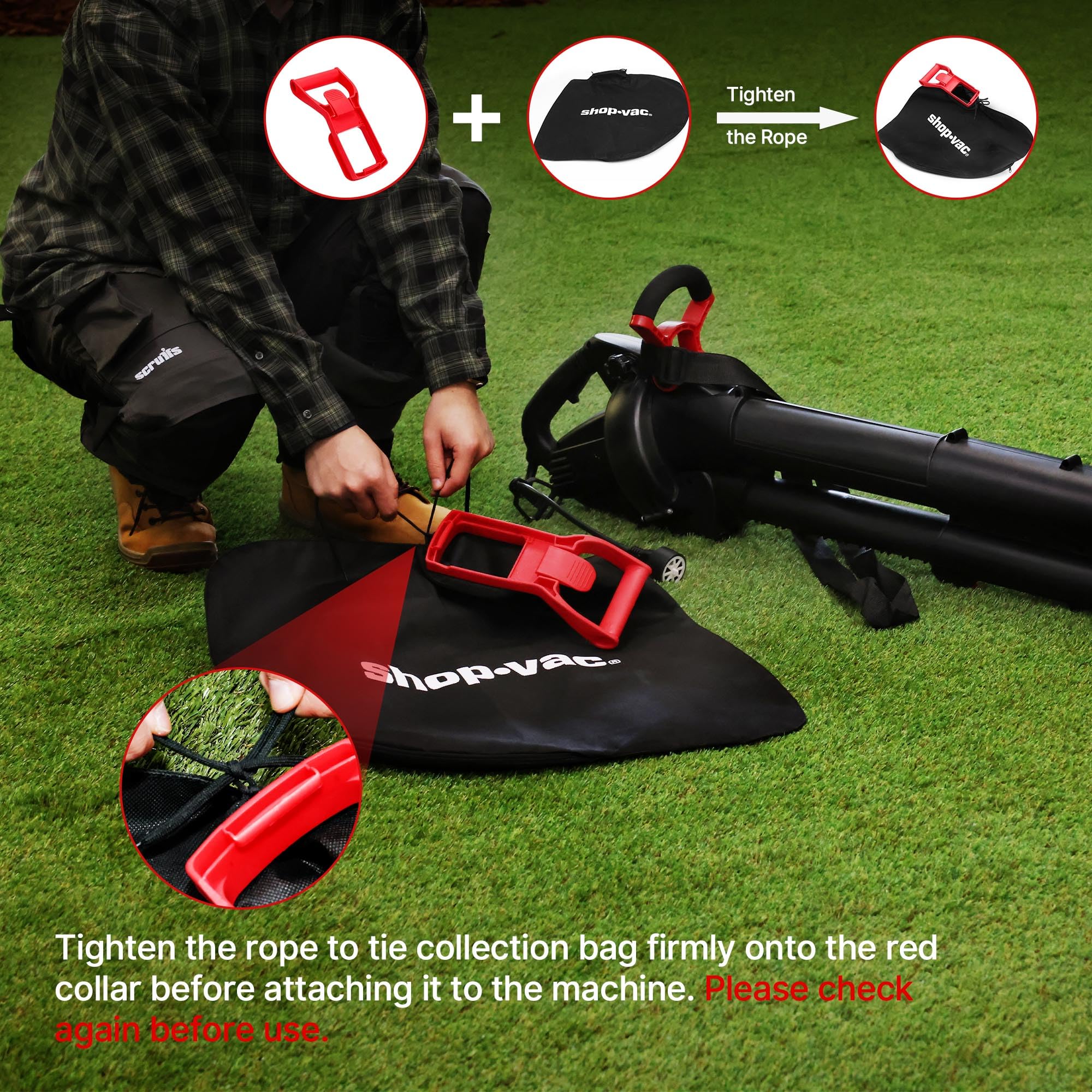 Instructions for tightening the collection bag rope