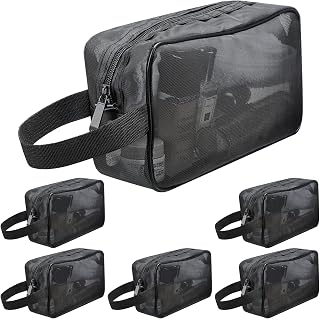 Roshtia 6 Pcs Mesh Shower Caddy Portable Toiletry Bag Travel Mesh Shower Bag Hanging with Zipper Mesh Makeup Bag for Gym College Dorm Room Home Apartment, Black