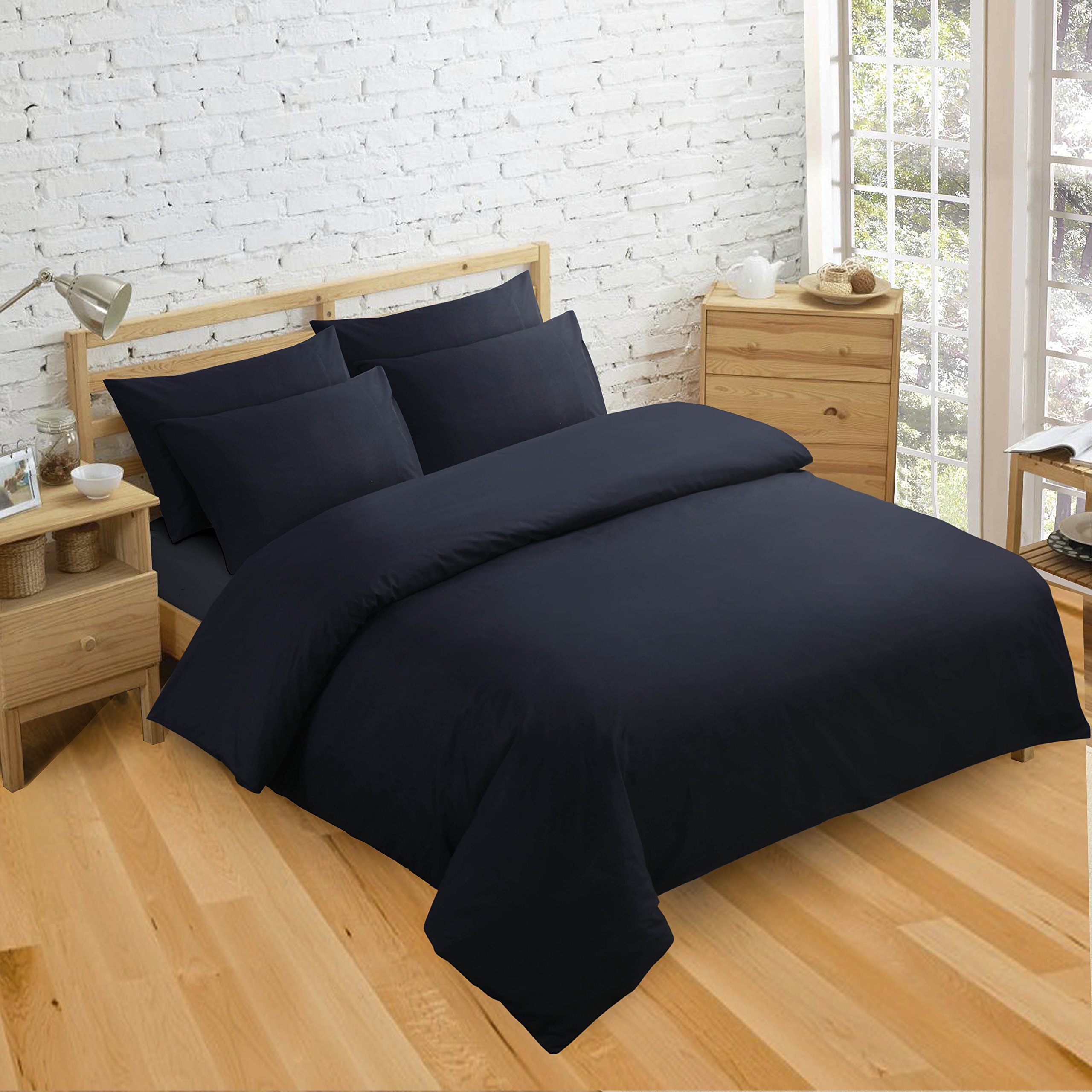 Velosso NON IRON Luxury Easycare Plain Dyed Single Duvet Cover & Pillow Case Bed Set (Black)