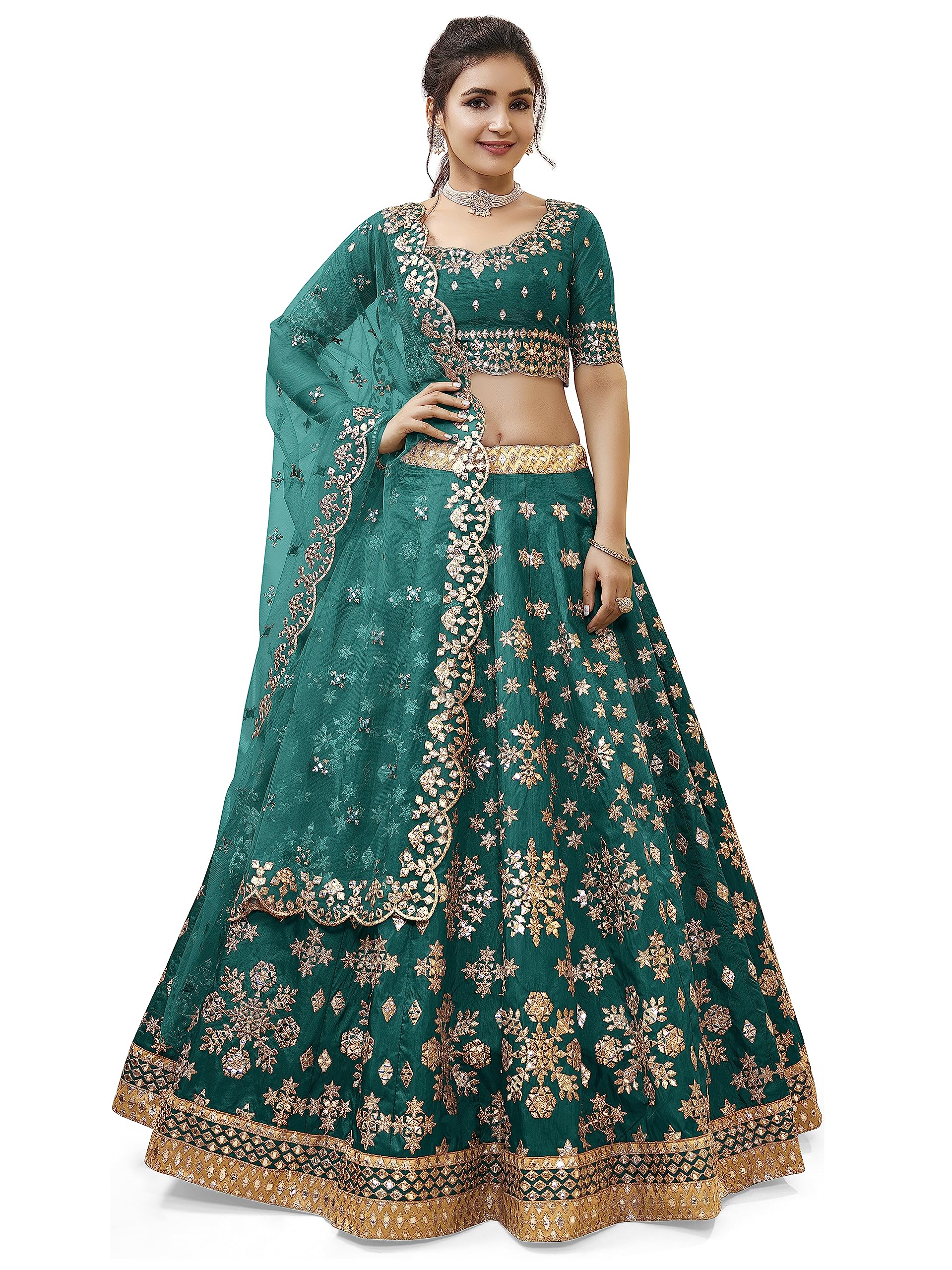 Zeel Clothing Art Women Silk 's Sequins Zari Embroidered Georgette Semi-Stitched Lehenga Choli Set With Dupatta (500-Wedding-Bridal-Latest-New-Stylish)