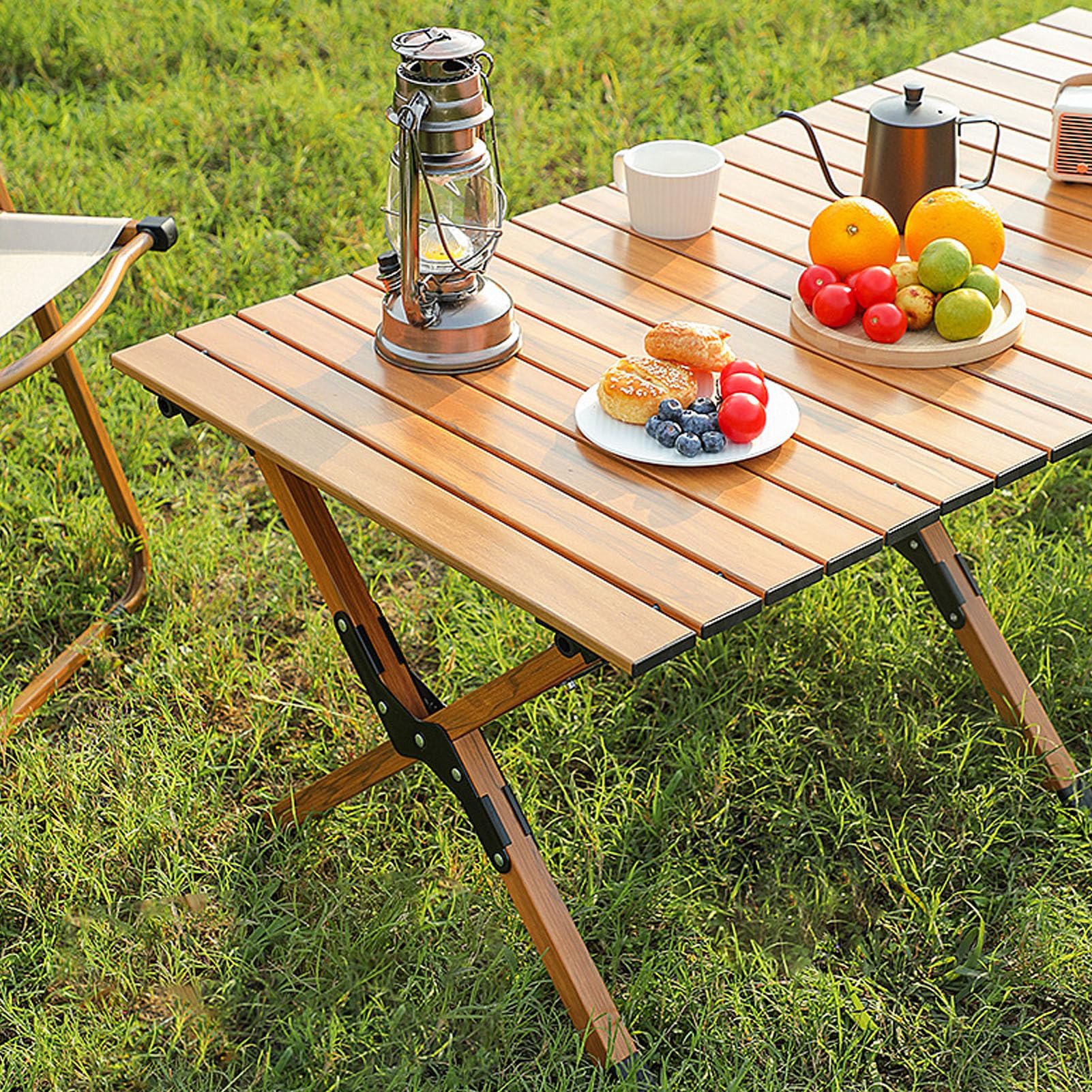 Mesa Plegable para Acampar, Mesa Portátil Enrollable para Exteriores con Bolsa de Transporte, Auxiliar Liviana para Picnic, Barbacoa, Senderismo, para la Playa, Patio