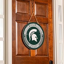NCAA Michigan State University Door Decor, 18" Round Wood College Welcome Sign for Front Door, Indoor Outdoor Sports Wall Hanging for Porch, Dorm, Man Cave