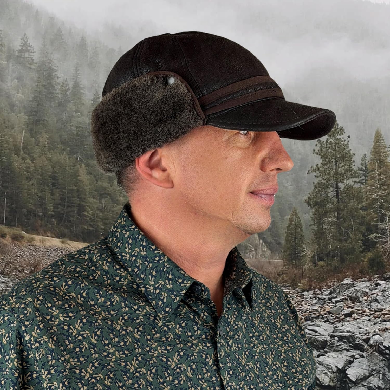 Men’s Shearling Leather Trapper Hat – Aviator Winter Cap with Genuine Sheepskin Ear Flaps Russian Ushanka - Image 7