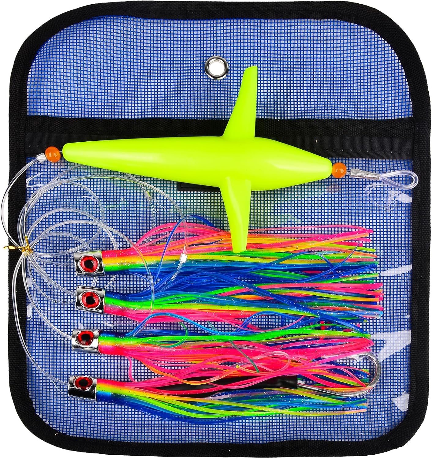 Daisy Chain Trolling Lures - Bird Teaser Big Game Saltwater Offshore Tuna Mahi Wahoo Fully Rigged Bulb Squid Teasers Trolling Fishing Lures with Mesh Bag