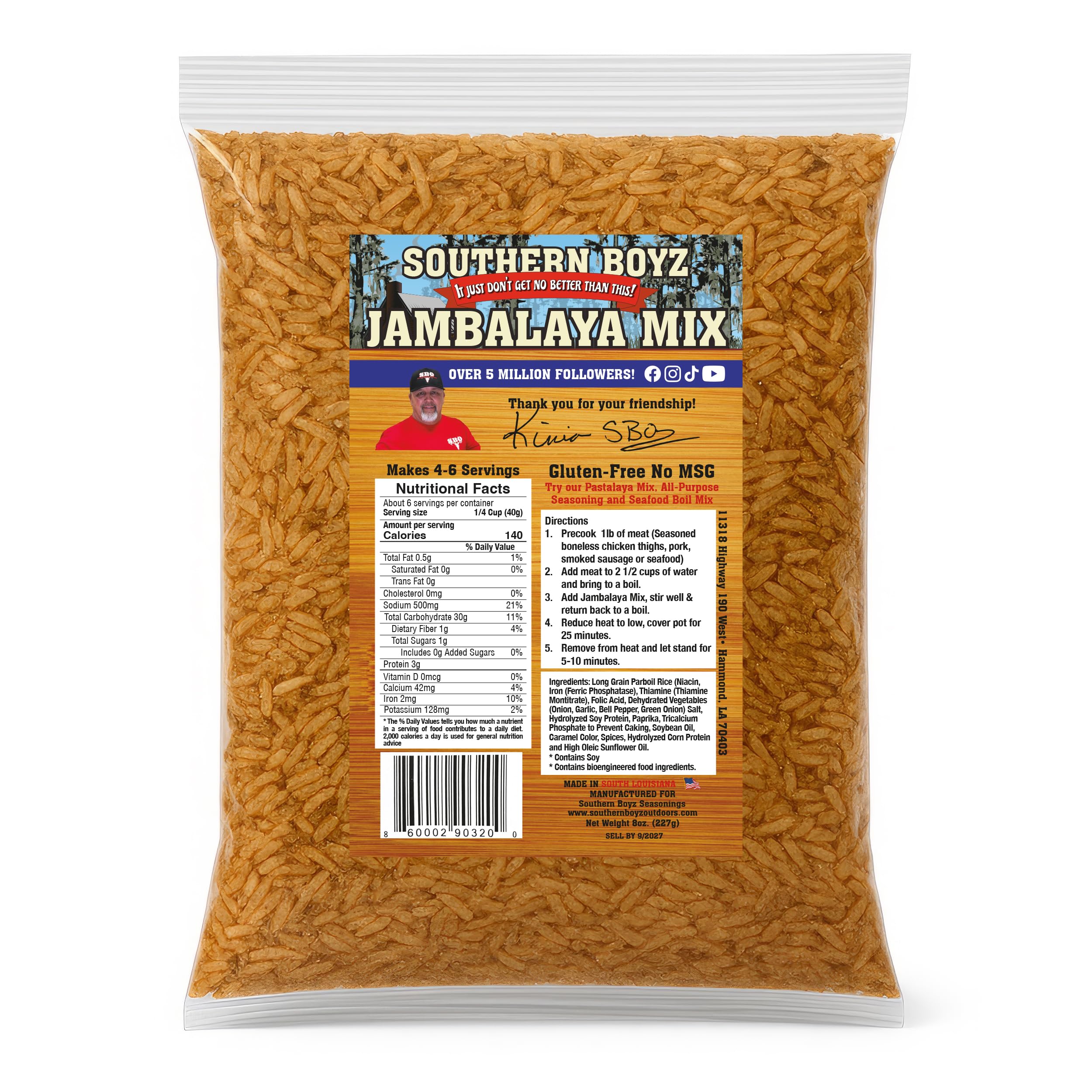 Southern Boyz Seasonings Jambalaya Mix With Rice, 8 Ounce Bag (No MSG, Gluten-Free Blend - Makes 4-6 Servings)