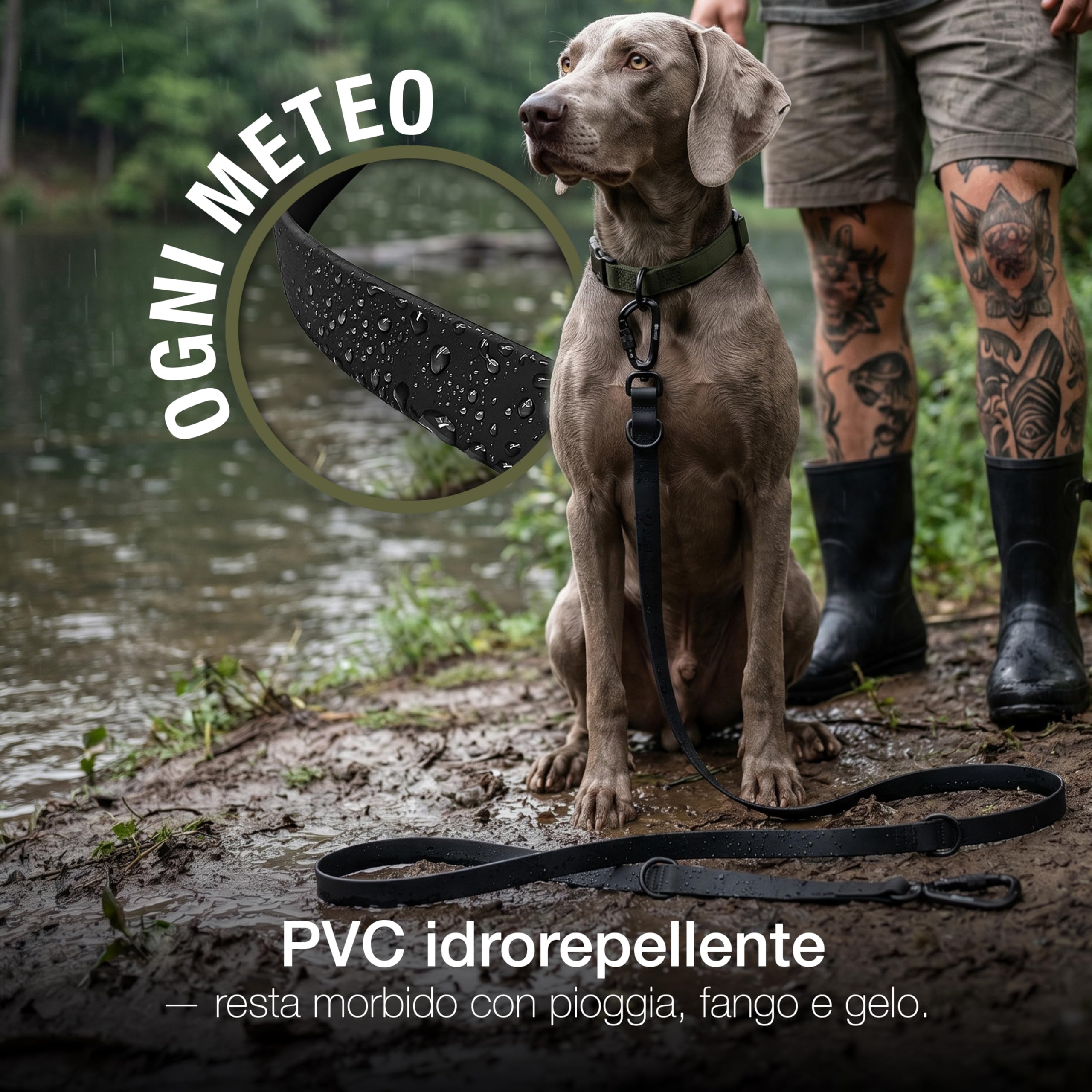Guinzaglio Cane Impermeabile Forte 3m per Cani Piccoli e Grandi (10-100kg) – Tracolla Regolabile – WEATHERGUARD – 2x Moschettoni di Sicurezza – Marchio Tedesco, Colore:Nero